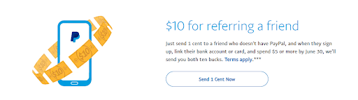 Paypal referral program example - screenshot from the past referral landing page