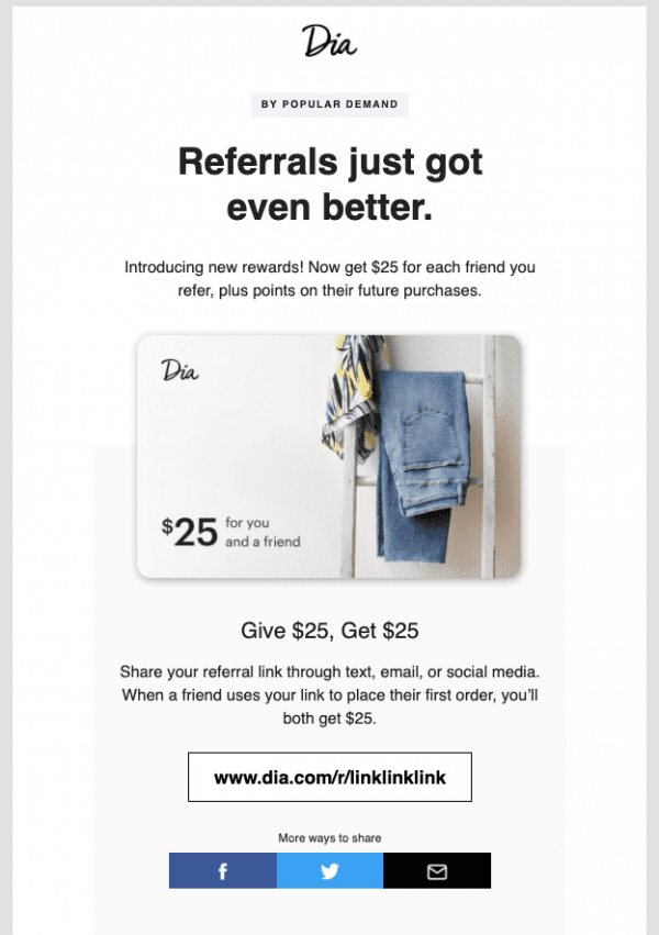 Dia & Co’s referral program email