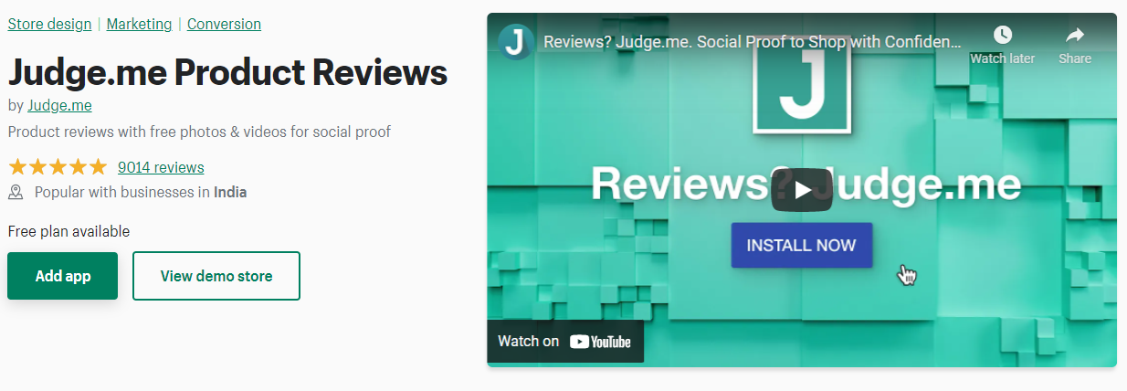 Screenshot of JudgeMe app store listing.