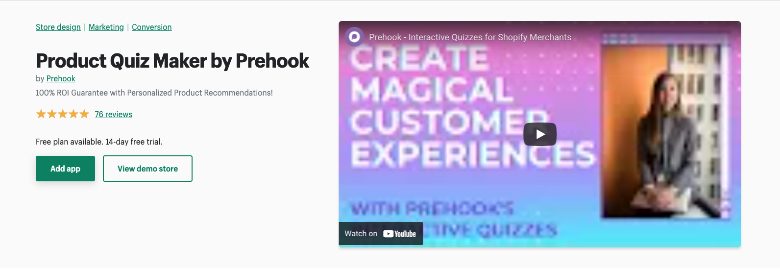 Screenshot of Prehook app store listing.