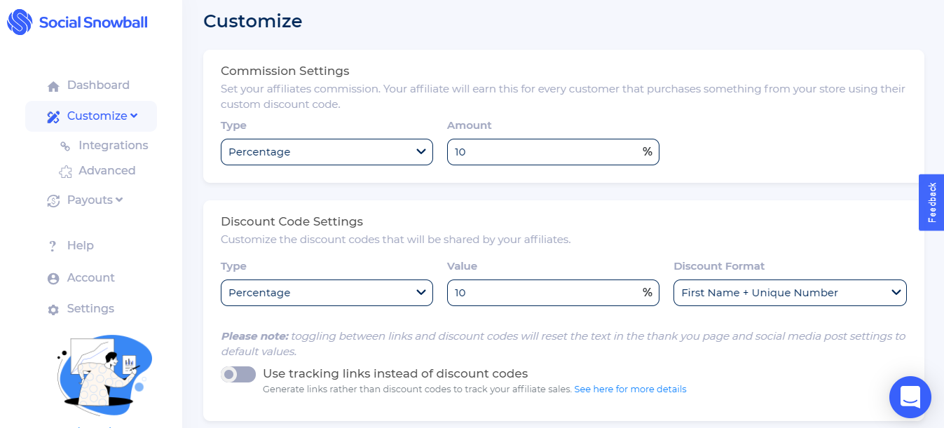 Set commission to create an affiliate program