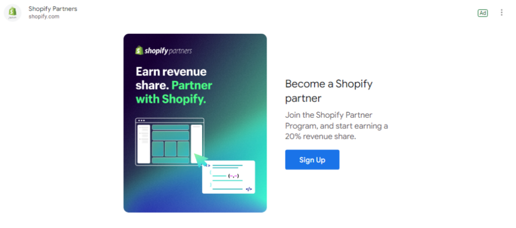 Screenshot of Shopify affiliate program's email ad to potential affiliate marketers