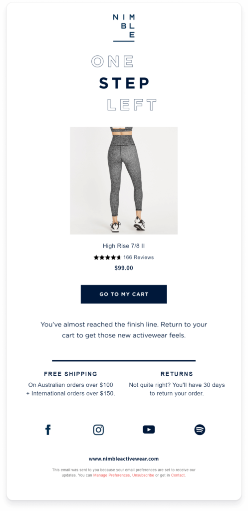 Nimble Activewear uses customer reviews for social proof