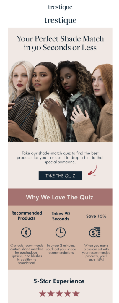 tresquie's email asking customers to take the quiz