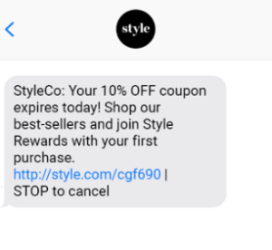 Style referral SMS to remind users of the offers