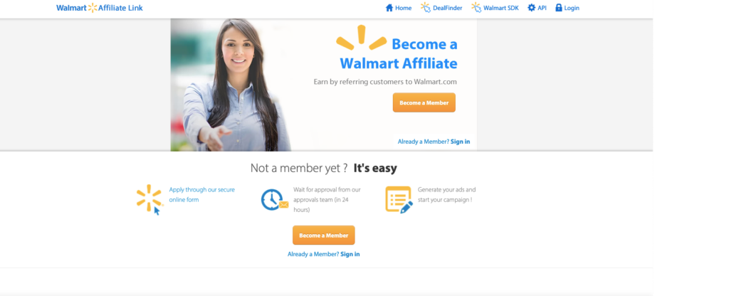 Walmart affiliate program landing page
