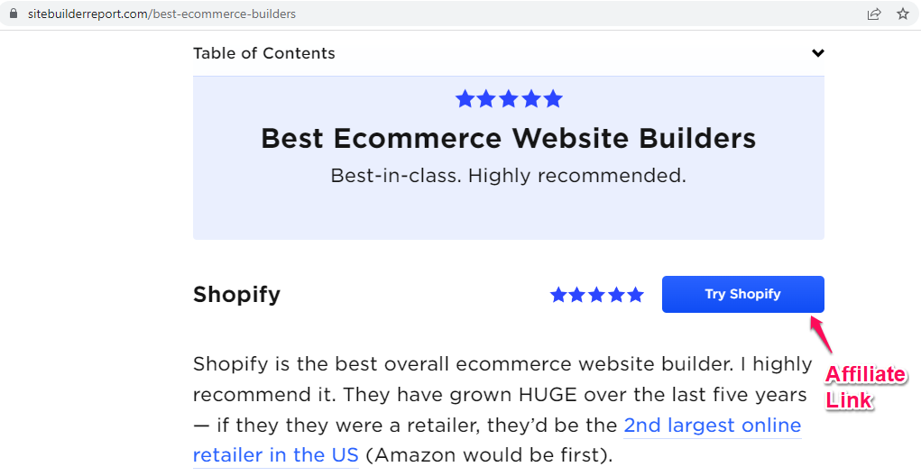 Site Builder Report is a Shopify affiliate - Screenshot