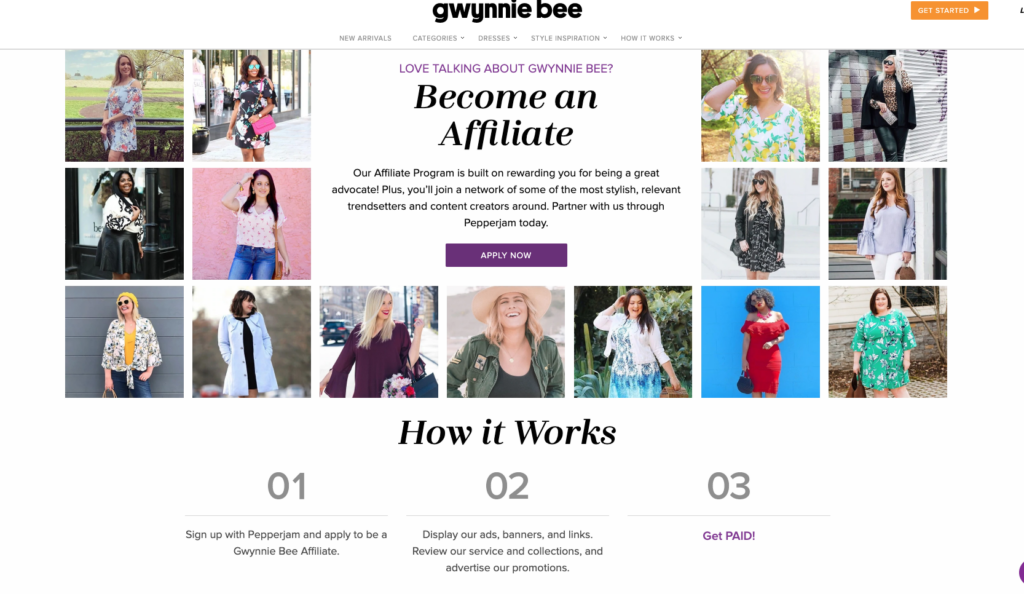 Gwynnie Bee - Become an affiliate page