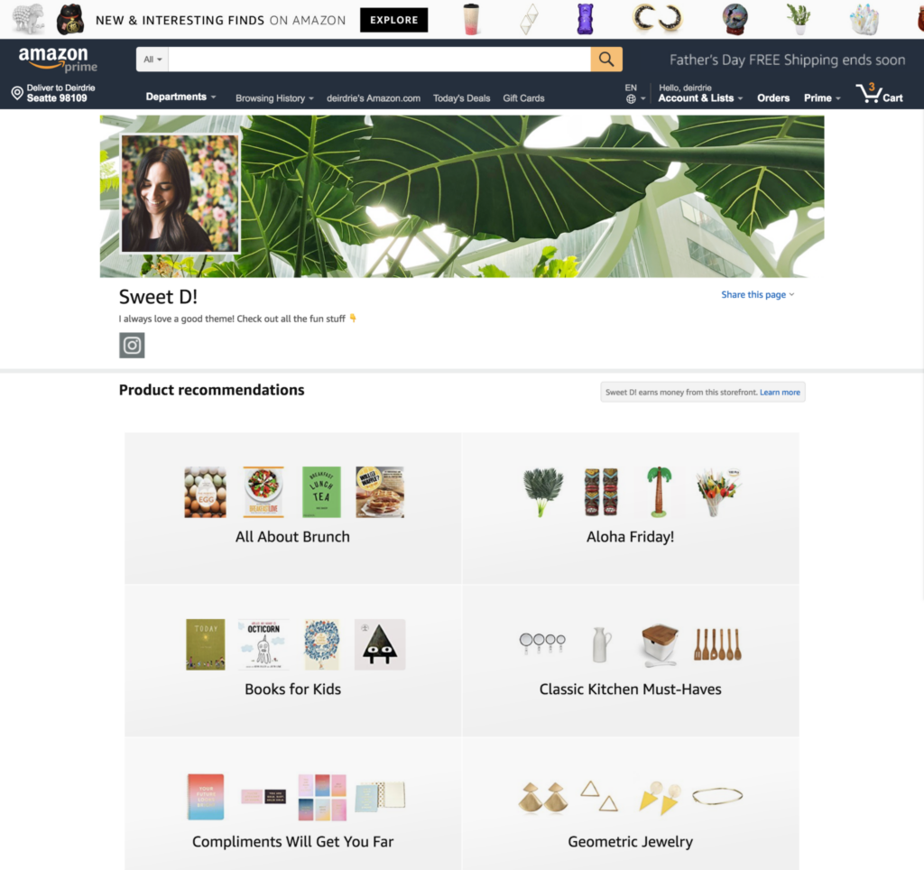 Screenshot of Personalized influencer page for Amazon influencer affiliates