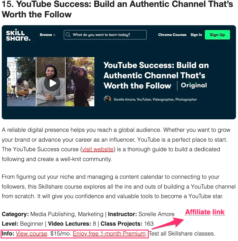 Screenshot of Skillshare affiliate - Courselounge's page